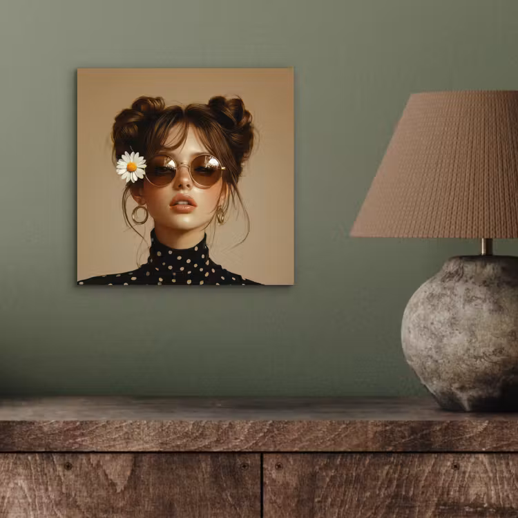 Vrouw - Beige - Bloem - Modern - Portret aluminium wit klein -sfeer2