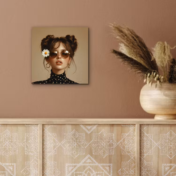 Vrouw - Beige - Bloem - Modern - Portret aluminium wit klein -sfeer4