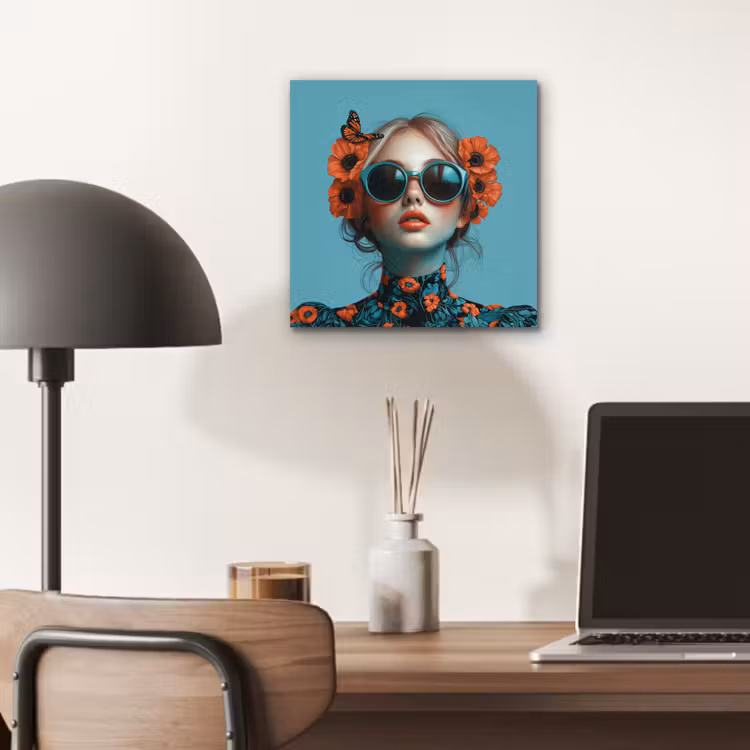 Vrouw - Blauw - Vlinder - Bloemen - Aesthetic aluminium wit klein -sfeer5