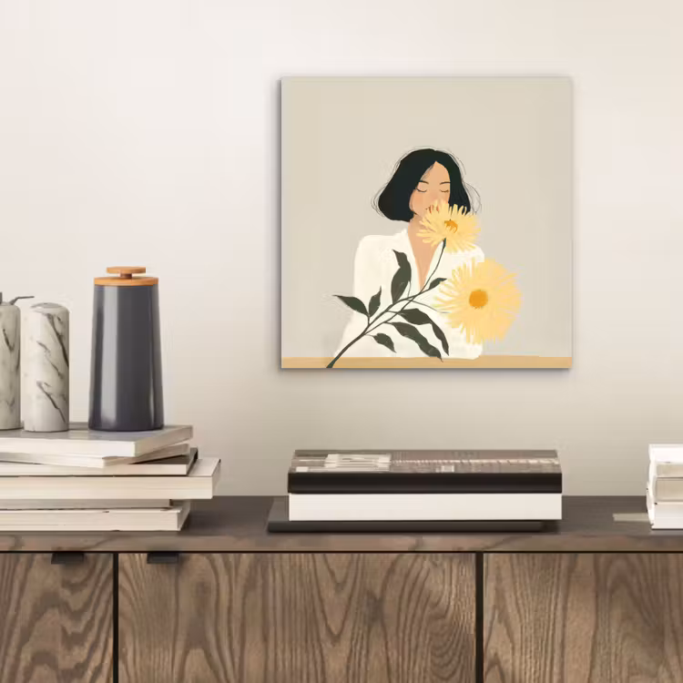 Vrouw - Bloem - Geel - Minimalistisch aluminium wit klein -sfeer1