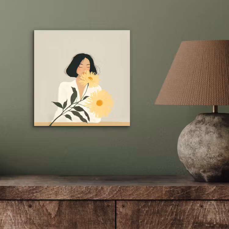Vrouw - Bloem - Geel - Minimalistisch aluminium wit klein -sfeer2