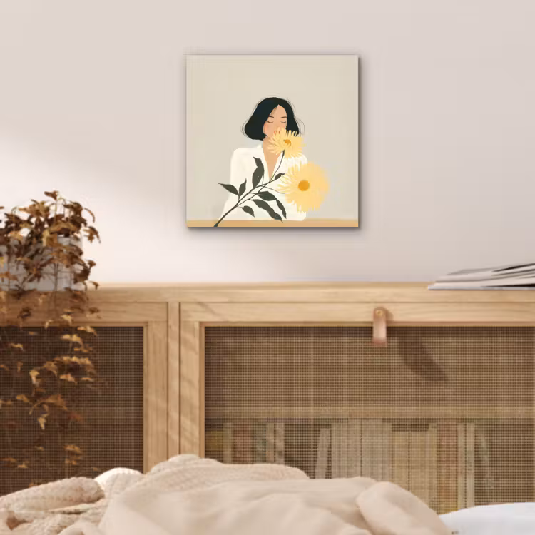 Vrouw - Bloem - Geel - Minimalistisch aluminium wit klein -sfeer3