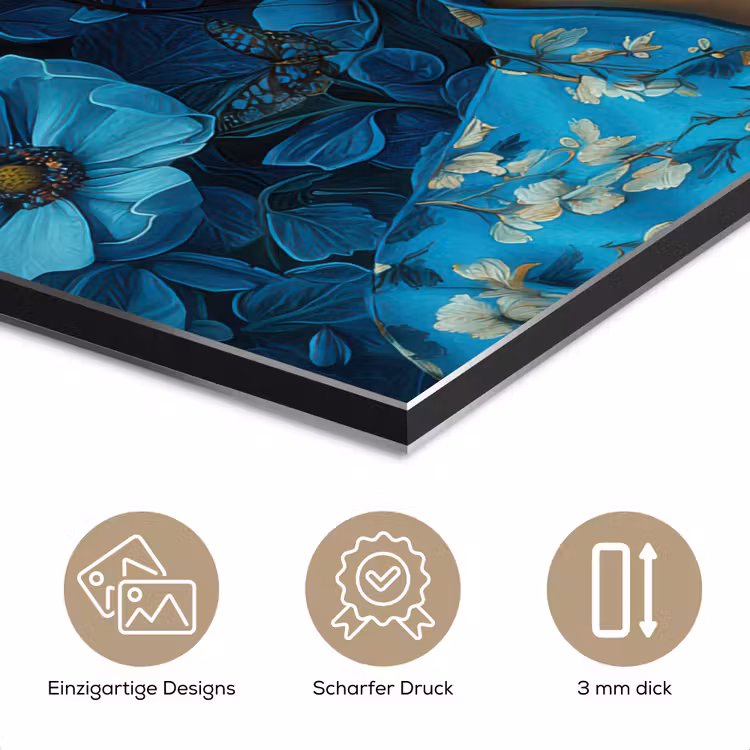 Vrouw - Bloemen - Blauw - Aesthetic - Luxe aluminium wit klein -closeup_DE