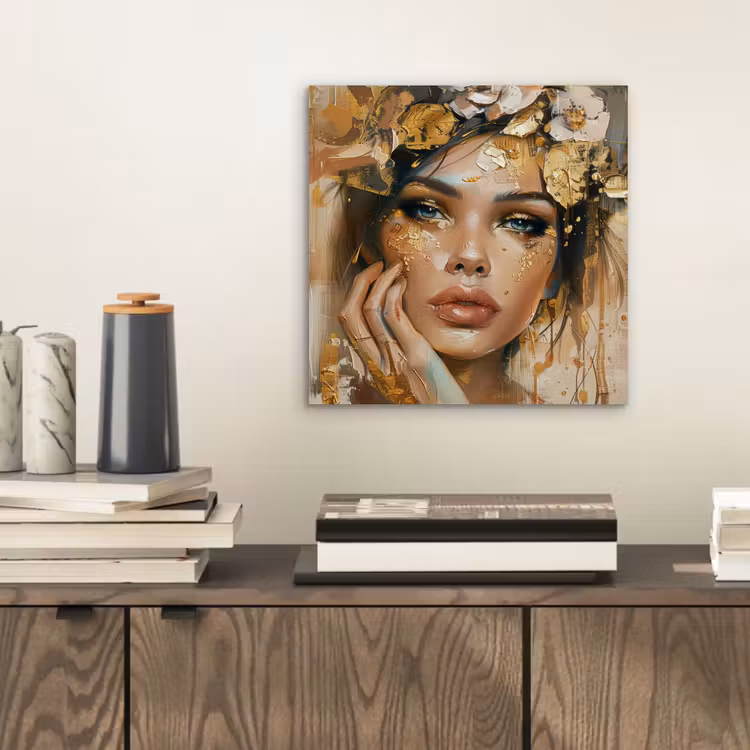 Vrouw - Bloemen - Goud - Portret aluminium wit klein -sfeer1