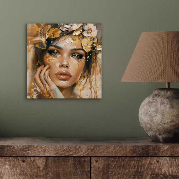 Vrouw - Bloemen - Goud - Portret aluminium wit klein -sfeer2