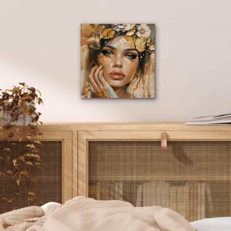Vrouw - Bloemen - Goud - Portret aluminium wit klein -sfeer3