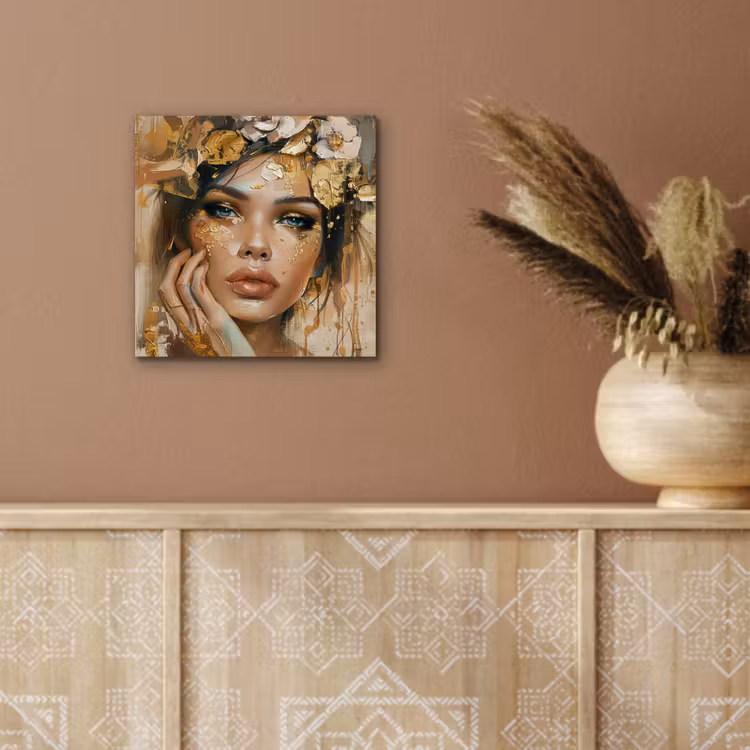 Vrouw - Bloemen - Goud - Portret aluminium wit klein -sfeer4