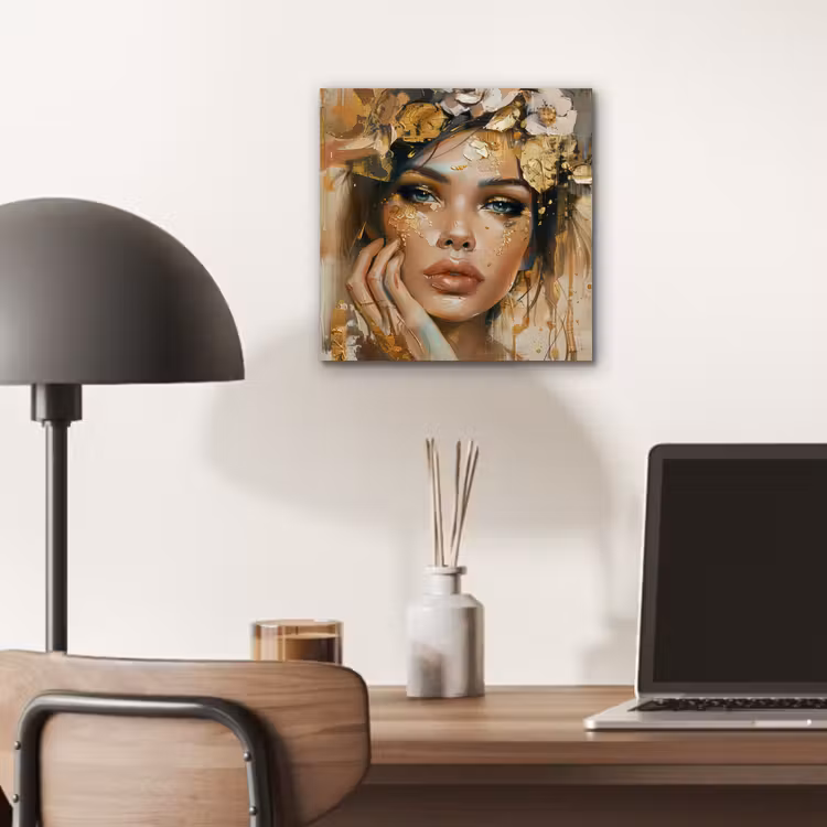 Vrouw - Bloemen - Goud - Portret aluminium wit klein -sfeer5