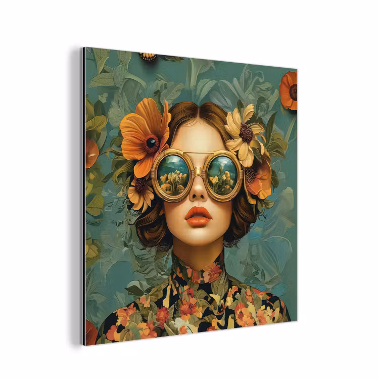 Vrouw - Bloemen - Vlinders - Natuur - Vintage aluminium wit klein -3d