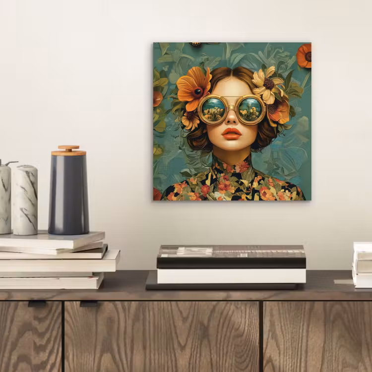 Vrouw - Bloemen - Vlinders - Natuur - Vintage aluminium wit klein -sfeer1