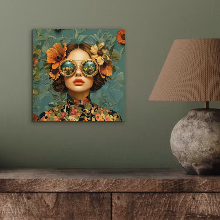 Vrouw - Bloemen - Vlinders - Natuur - Vintage aluminium wit klein -sfeer2