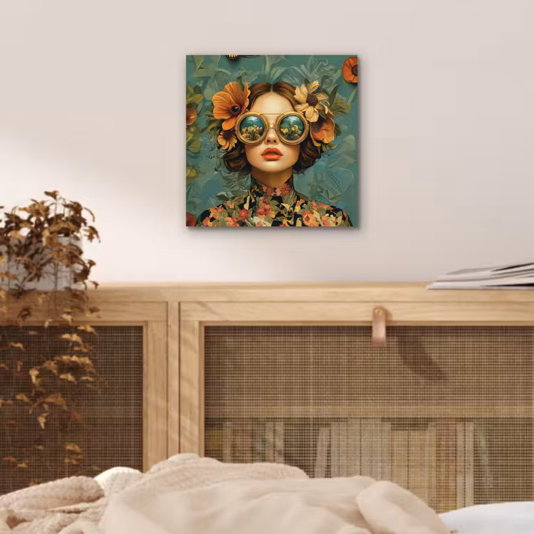 Vrouw - Bloemen - Vlinders - Natuur - Vintage aluminium wit klein -sfeer3