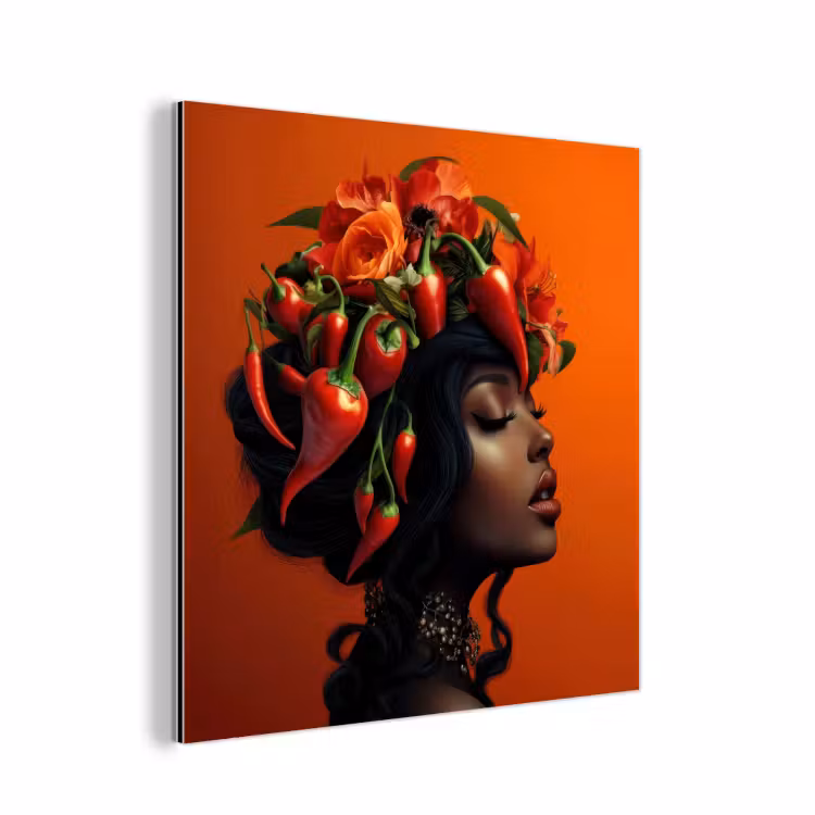 Vrouw - Chilipepers - Pepers - Bloemen aluminium wit klein -3d