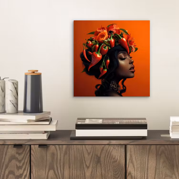 Vrouw - Chilipepers - Pepers - Bloemen aluminium wit klein -sfeer1