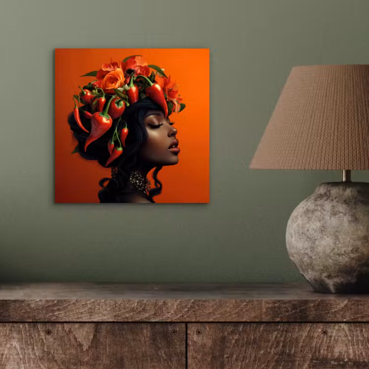Vrouw - Chilipepers - Pepers - Bloemen aluminium wit klein -sfeer2