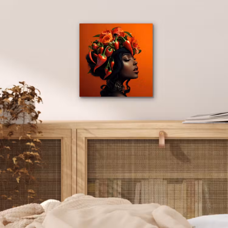 Vrouw - Chilipepers - Pepers - Bloemen aluminium wit klein -sfeer3