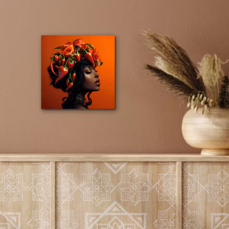 Vrouw - Chilipepers - Pepers - Bloemen aluminium wit klein -sfeer4