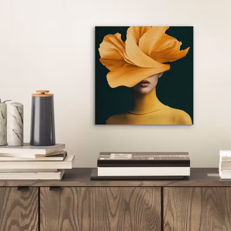 Vrouw - Hoed - Geel aluminium wit klein -sfeer1