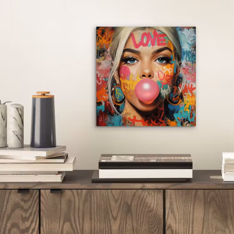Vrouw - Kauwgom - Graffiti - Love aluminium wit klein -sfeer1