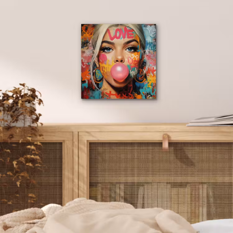 Vrouw - Kauwgom - Graffiti - Love aluminium wit klein -sfeer3