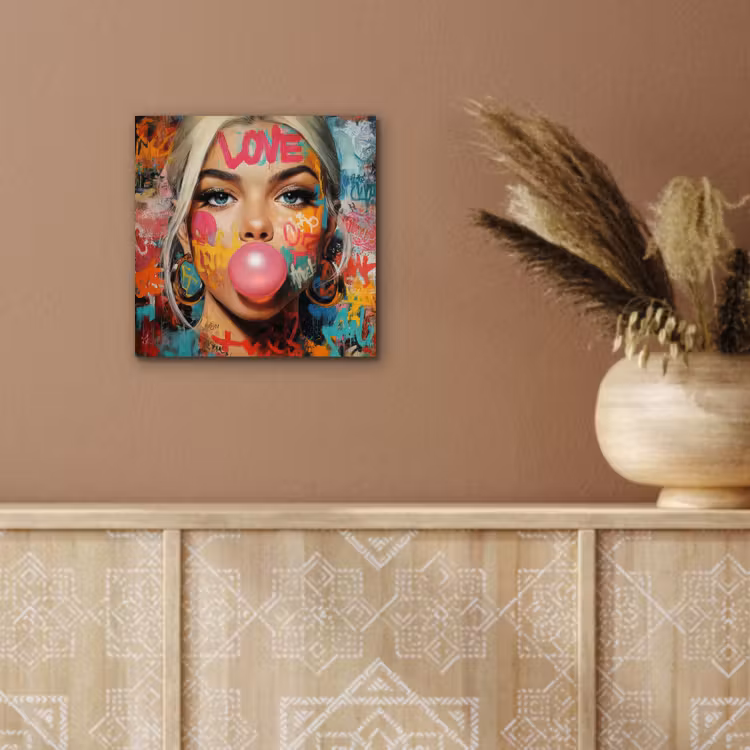 Vrouw - Kauwgom - Graffiti - Love aluminium wit klein -sfeer4