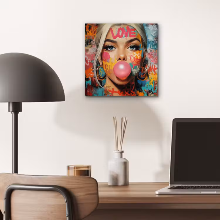 Vrouw - Kauwgom - Graffiti - Love aluminium wit klein -sfeer5