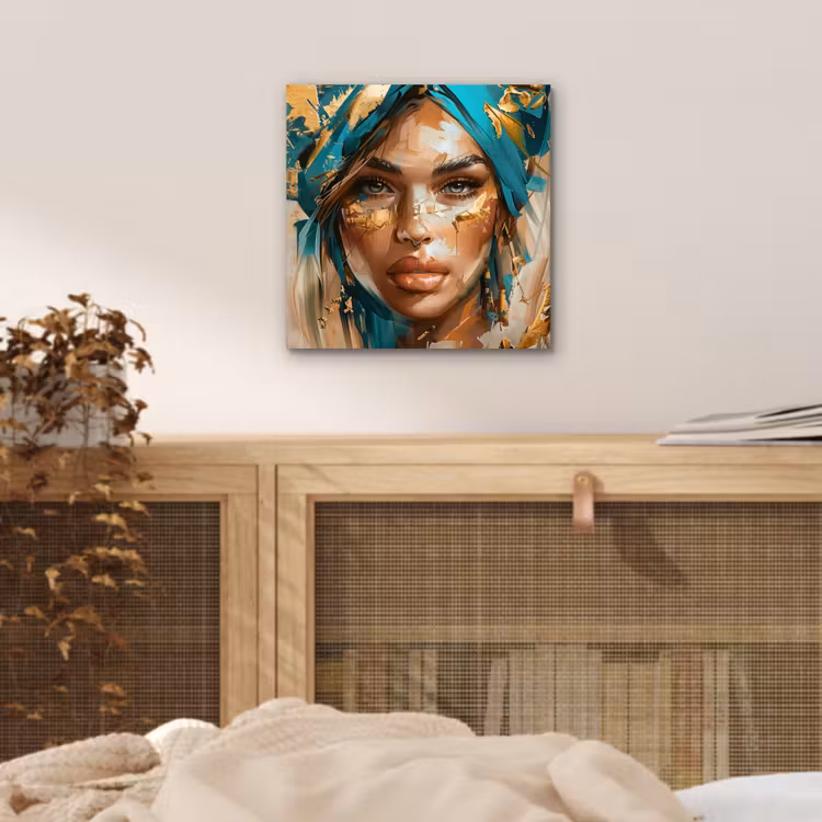 Vrouw - Portret - Goud - Luxe - Blauw aluminium wit klein -sfeer3