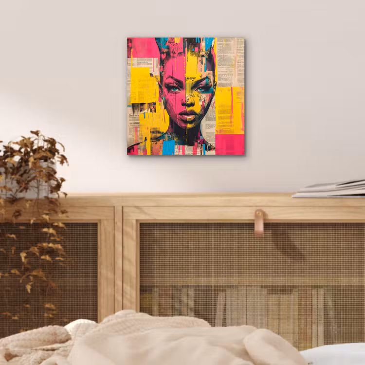 Vrouwengezicht - Krantenpapier - Abstract - Roze aluminium wit klein -sfeer3
