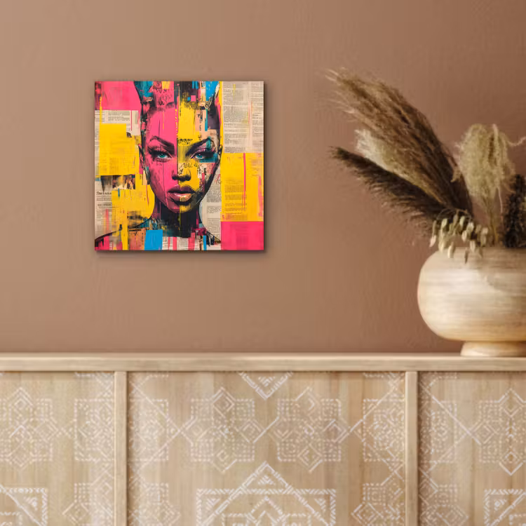 Vrouwengezicht - Krantenpapier - Abstract - Roze aluminium wit klein -sfeer4