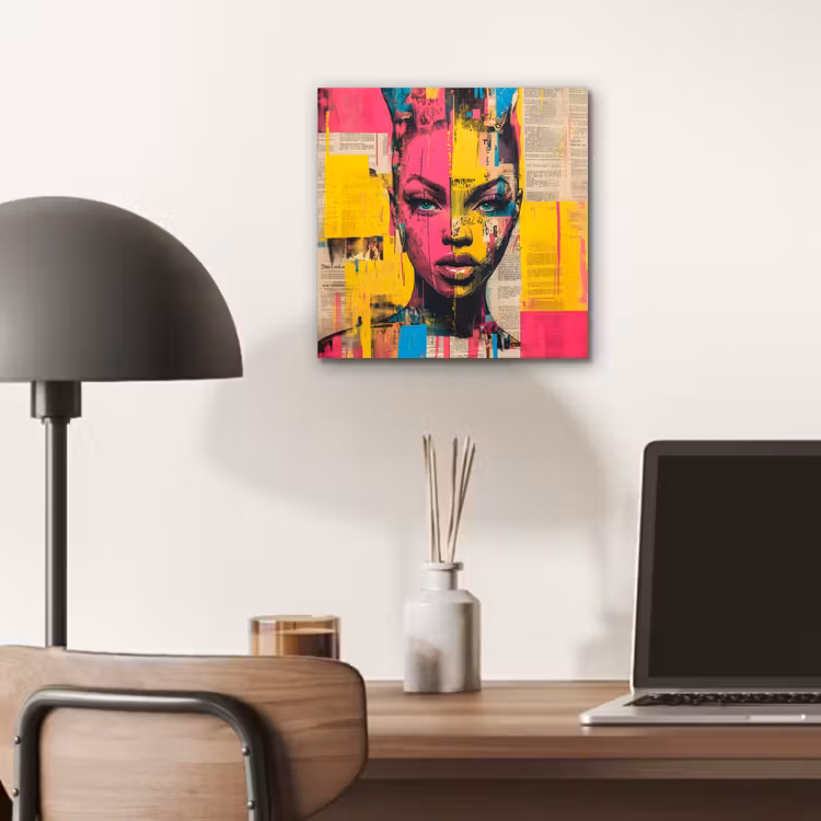 Vrouwengezicht - Krantenpapier - Abstract - Roze aluminium wit klein -sfeer5