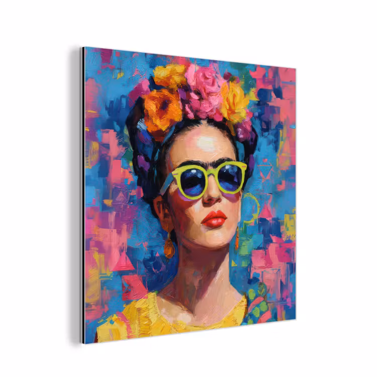 Vrolijk portret - Vrouw - Bloemenkroon aluminium wit klein -3d