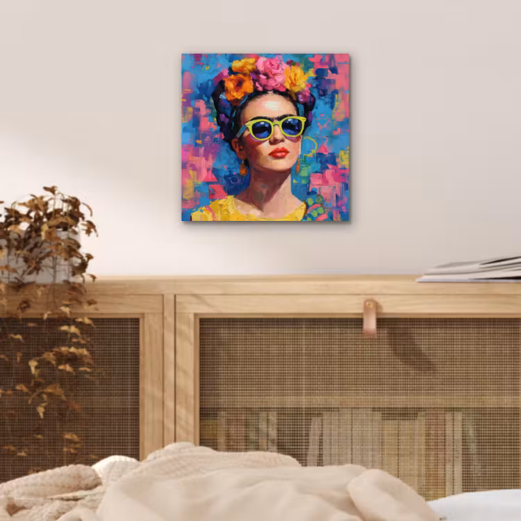 Vrolijk portret - Vrouw - Bloemenkroon aluminium wit klein -sfeer3