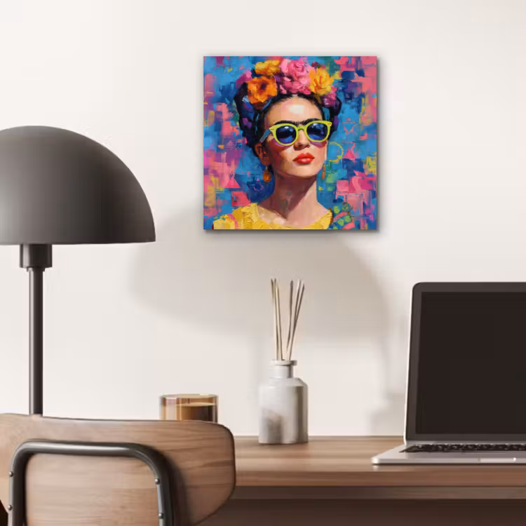Vrolijk portret - Vrouw - Bloemenkroon aluminium wit klein -sfeer5