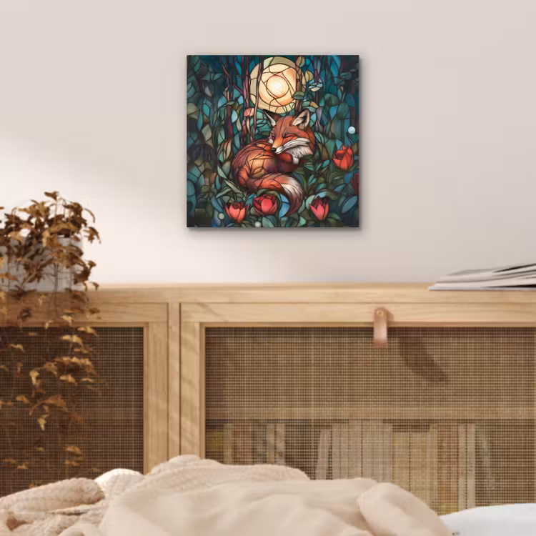 Vos - Mozaïek - Bos - Maan aluminium wit klein -sfeer3