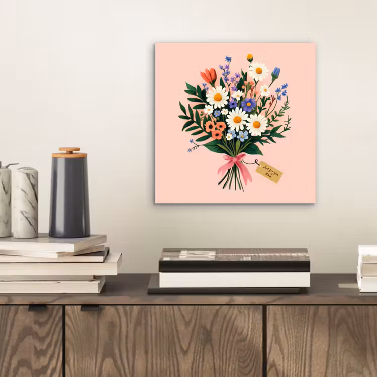 Margrieten - Boeket - Strikje - Roze aluminium wit klein -sfeer1
