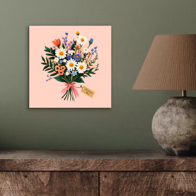 Margrieten - Boeket - Strikje - Roze aluminium wit klein -sfeer2