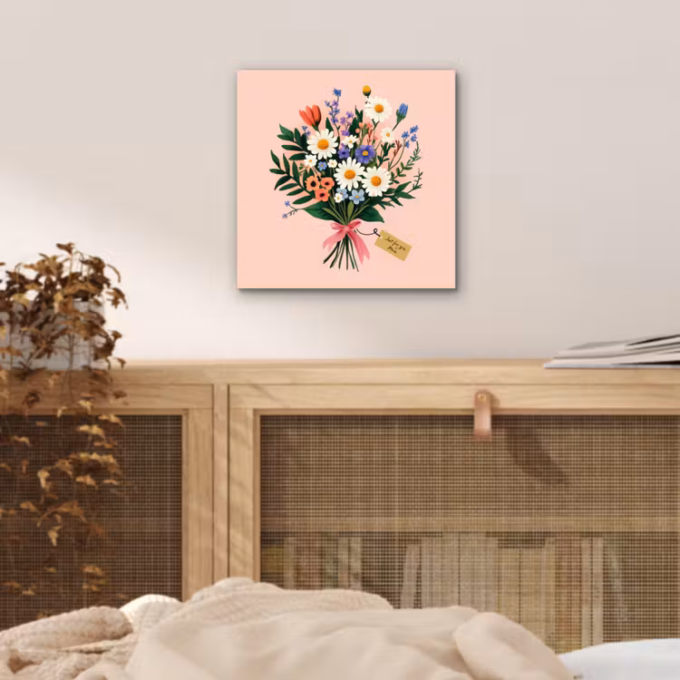 Margrieten - Boeket - Strikje - Roze aluminium wit klein -sfeer3