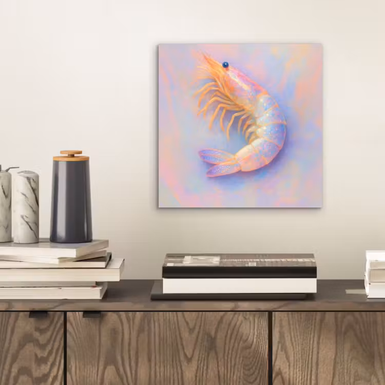 Garnaal - Subtiele structuur - Blauw - Roze aluminium wit klein -sfeer1