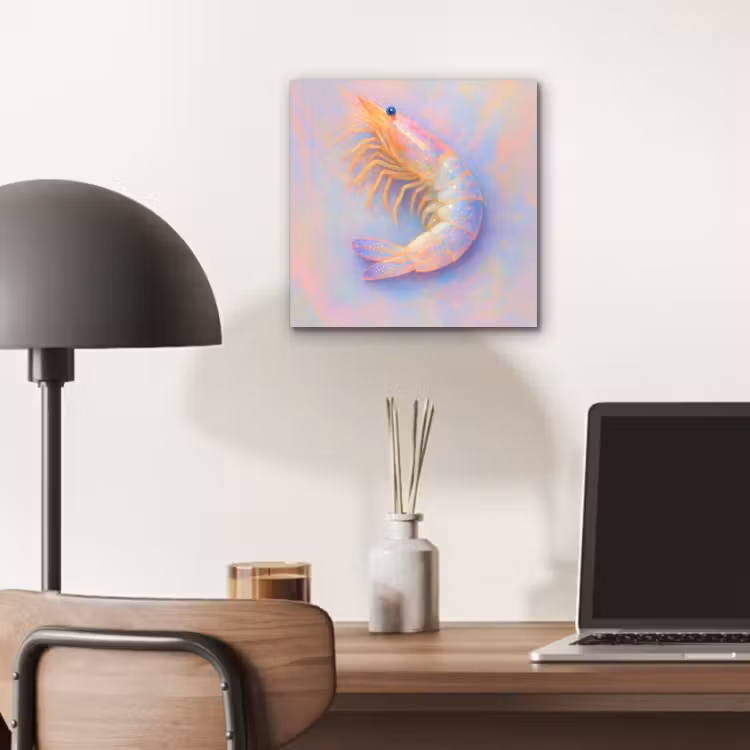 Garnaal - Subtiele structuur - Blauw - Roze aluminium wit klein -sfeer5
