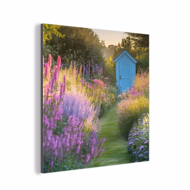 Tuinhuisje - Blauw - Bloemen aluminium wit klein -3d