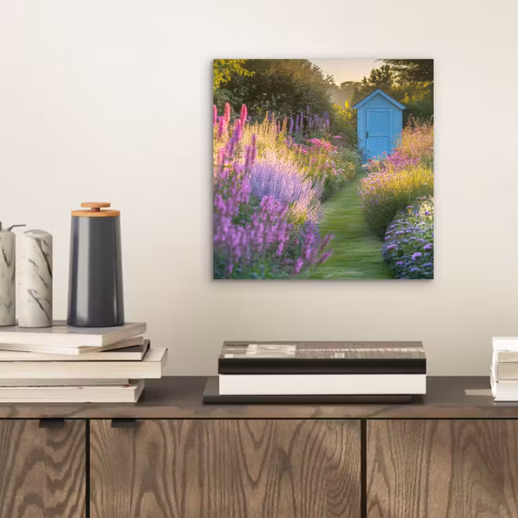 Tuinhuisje - Blauw - Bloemen aluminium wit klein -sfeer1