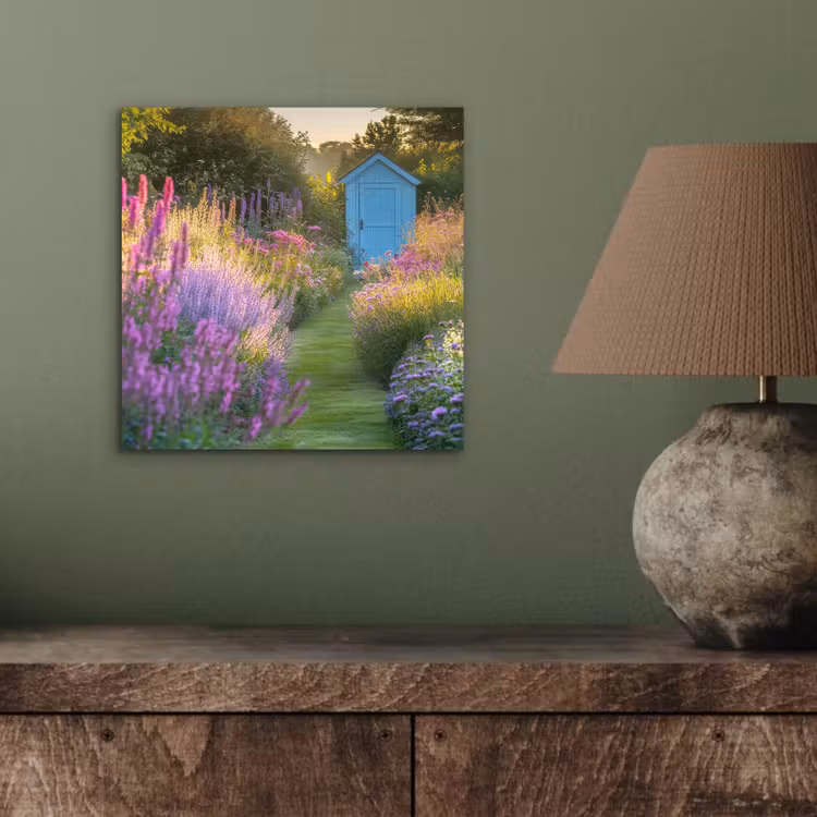 Tuinhuisje - Blauw - Bloemen aluminium wit klein -sfeer2