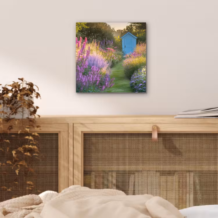 Tuinhuisje - Blauw - Bloemen aluminium wit klein -sfeer3