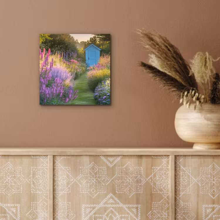 Tuinhuisje - Blauw - Bloemen aluminium wit klein -sfeer4