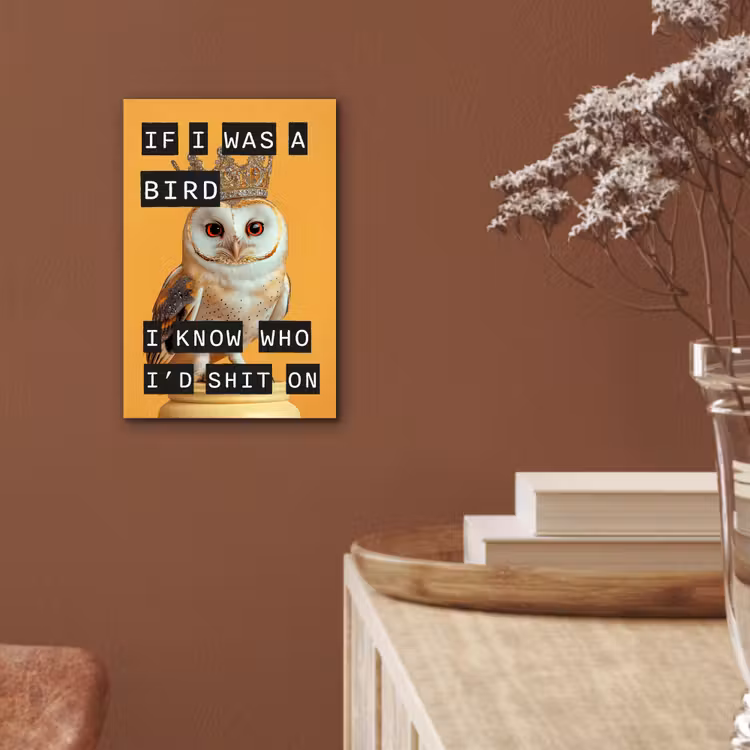 Geel - Uil - Vogel - Decoratie aluminium wit klein -sfeer4