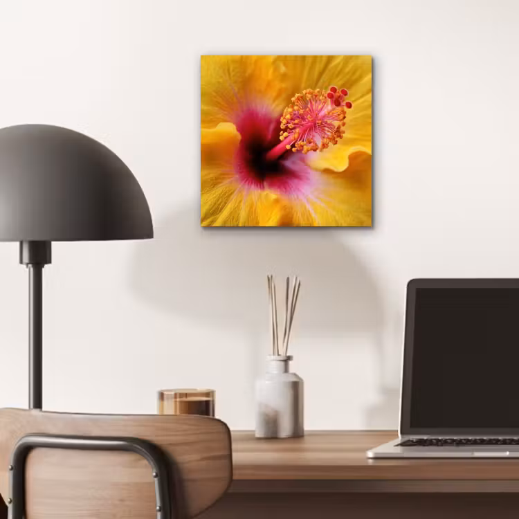 Geel - Hibiscus - Tropisch aluminium wit klein -sfeer5