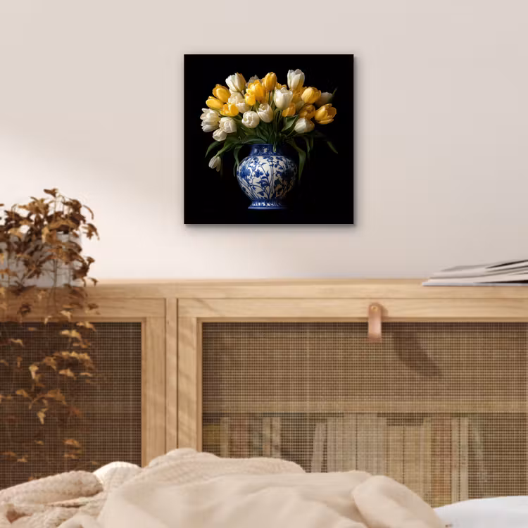 Geel - Tulpen - Vaas - Bloemen aluminium wit klein -sfeer3