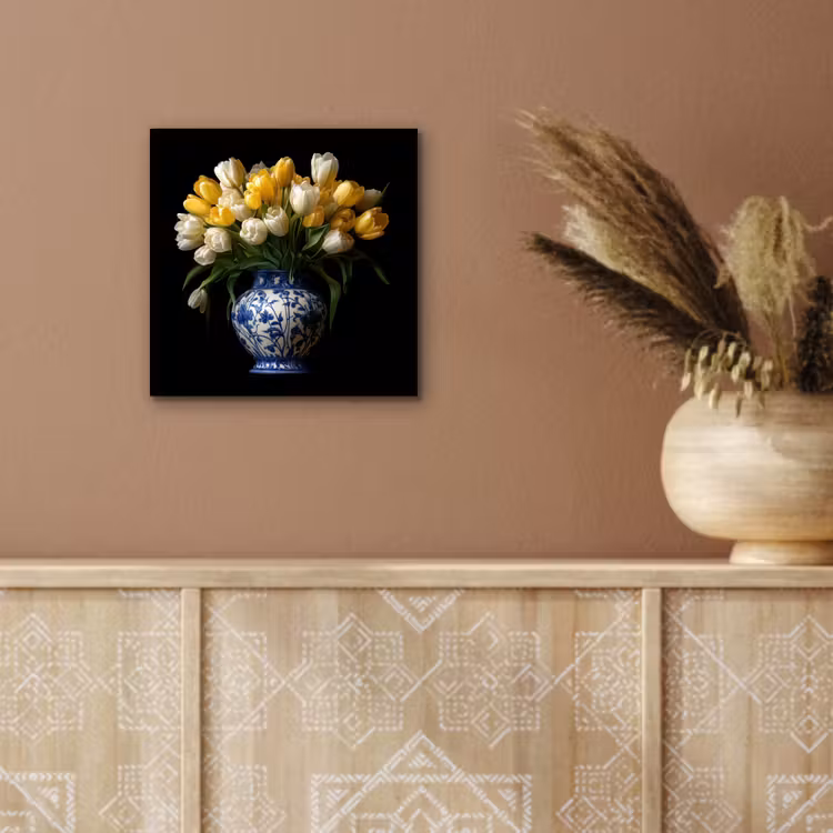 Geel - Tulpen - Vaas - Bloemen aluminium wit klein -sfeer4