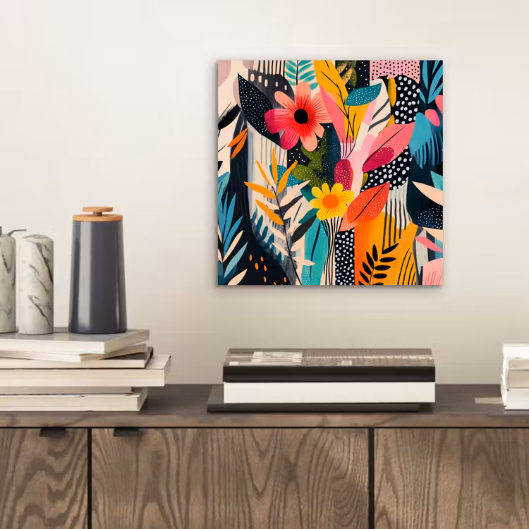 Schilderij - Abstract - Bloemen - Roze aluminium wit klein -sfeer1