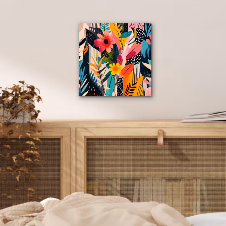 Schilderij - Abstract - Bloemen - Roze aluminium wit klein -sfeer3